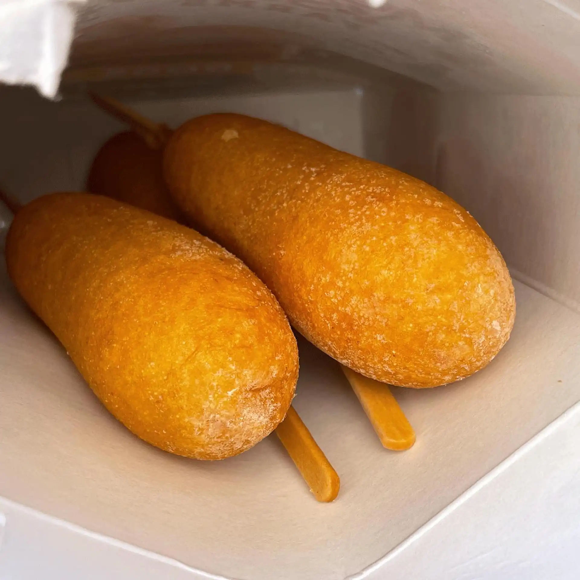 100% vegan and plant based corn dog deep fried to perfection